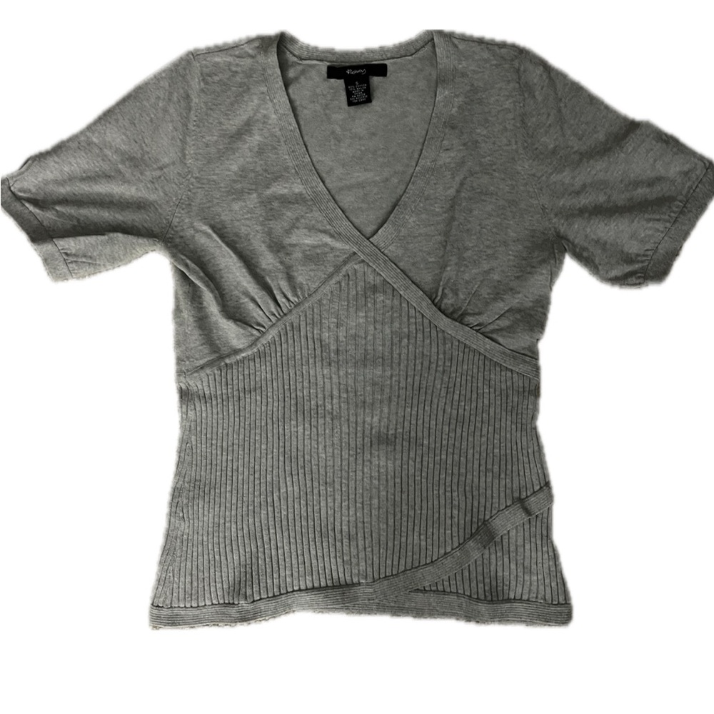 Gray Short Sleeve Wrap Top